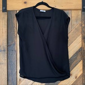 Pleione | Black Faux Wrap Blouse